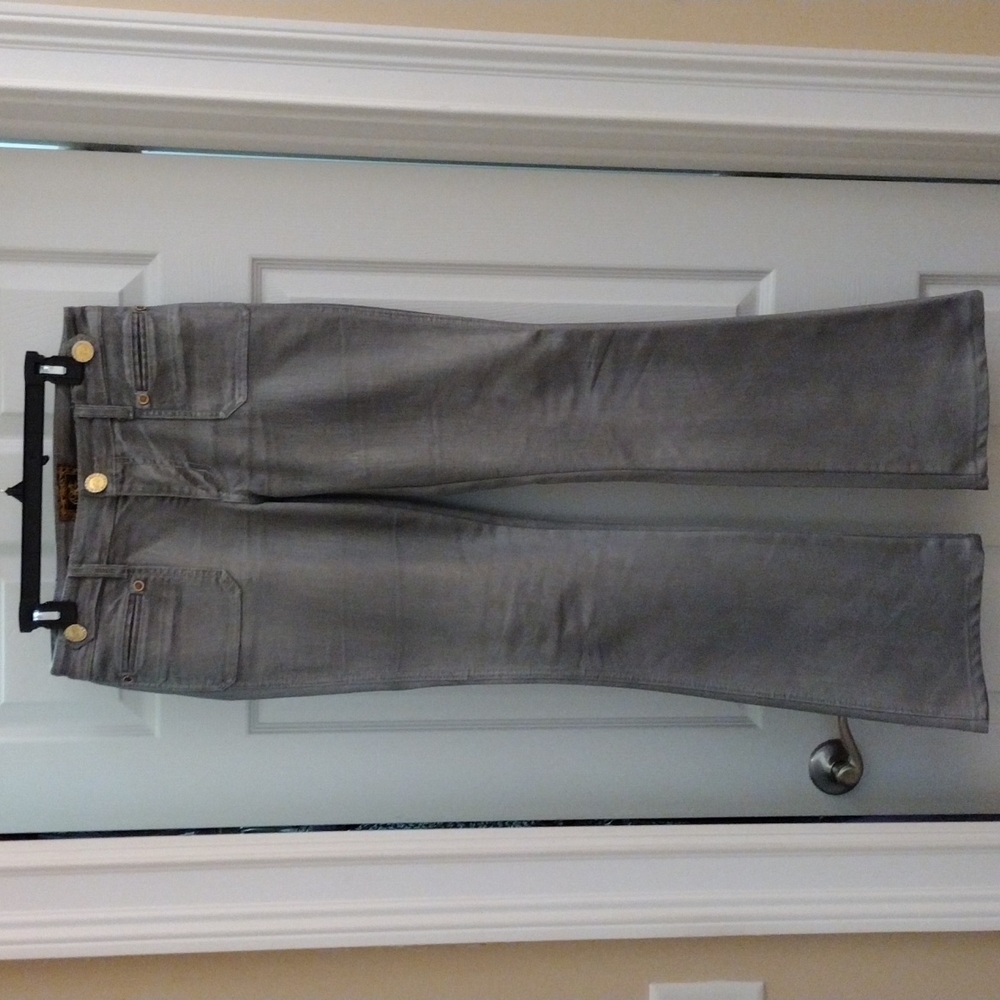 Beautiful KLS metallic coated  grey  mid-rise boot cut jeans with gold accent
